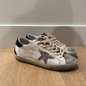 Golden Goose White and Pink Star Sneakers